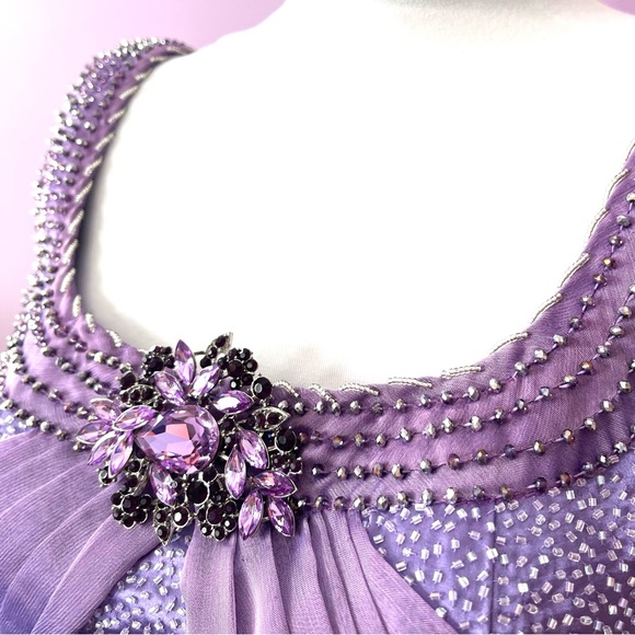 Gorgeous purple sleeveless maxi gown with beads and rhinestones - Picture 7 of 11